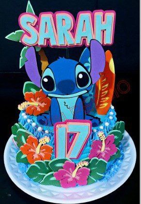 Arquivo de corte topo de bolo Stitch personalizado para festa infantil, arquivo digital compatível com Silhouette e grátis para imprimir.