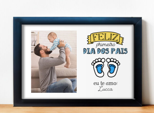 Quadro Feliz Primeiro Dia dos Pais Azul Editável Layout para quadro primeiro Dia dos Pais azul editável para impressão