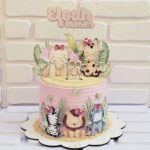 Arquivo de corte topo de bolo Safari Aquarelado Rosa personalizado para festa infantil feminina.
