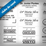 15 modelos de carimbos em CorelDRAW editáveis, prontos para imprimir e personalizar.