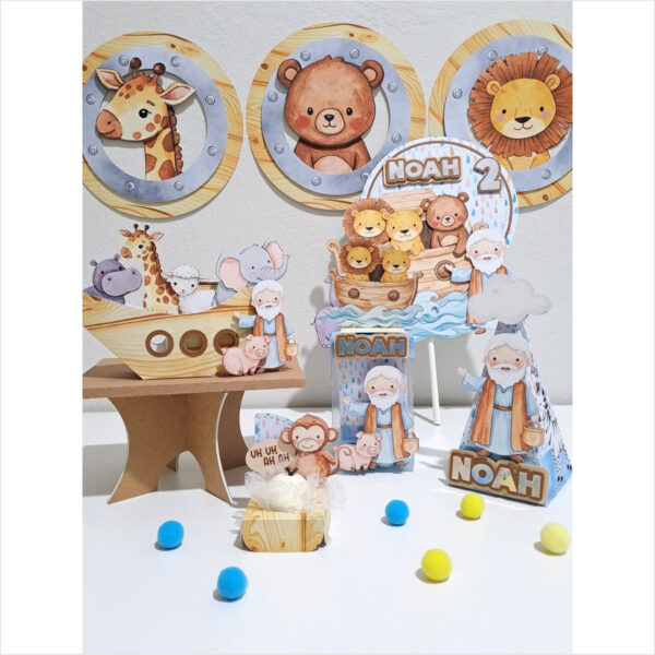 Arquivo digital para corte Kit Arca de Noé personalizado para Silhouette, ideal para imprimir e montar decoração de festa infantil.