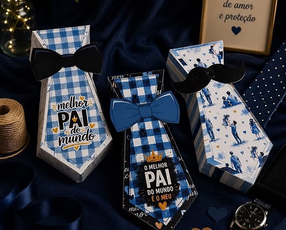 Arquivo de Corte Caixa Gravata Dia dos Pais personalizado pronto para imprimir grátis e cortar na Silhouette.