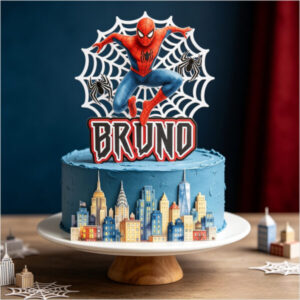 Arquivo digital toppers de bolo Homem Aranha personalizado para imprimir e decorar festas infantis.