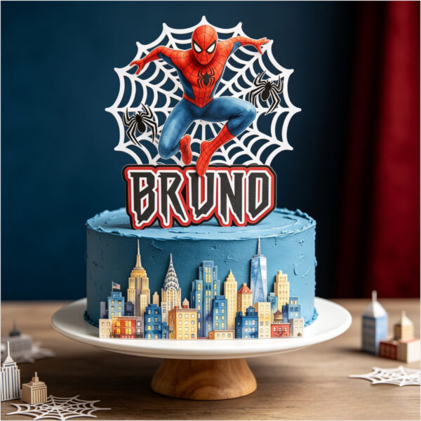 Arquivo digital toppers de bolo Homem Aranha personalizado para imprimir e decorar festas infantis.