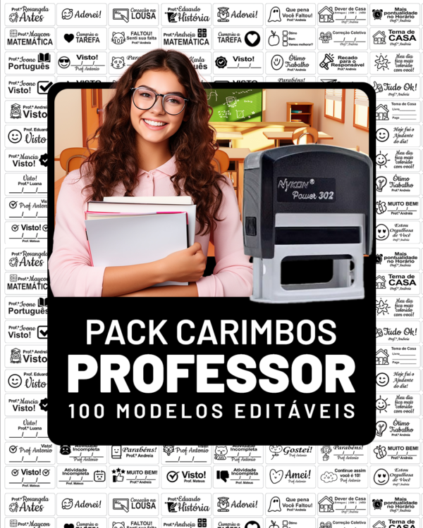 Pack com 100 modelos de Carimbo Professor em CDR, PDF, EPS e AI, arquivos digitais grátis para imprimir.