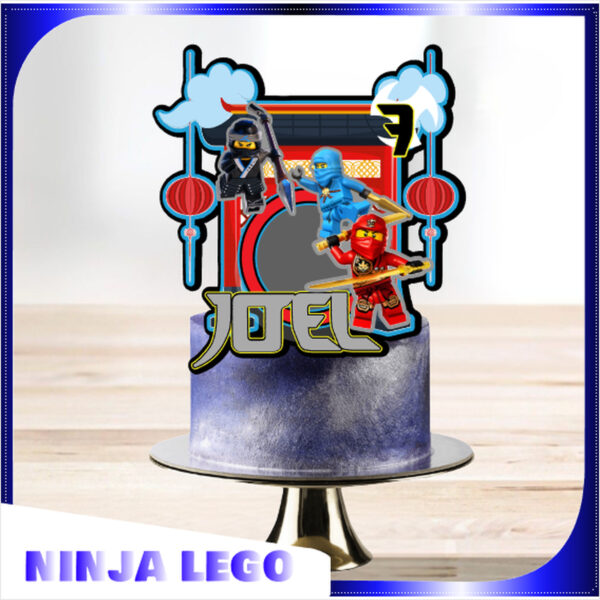 Arquivo digital topo de bolo Lego Ninjago personalizado para imprimir e decorar festas infantis temáticas.