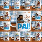 Arte para sublimação de caneca personalizada para o Dia dos Pais em alta resolução, pronta para imprimir e produzir canecas personalizadas.