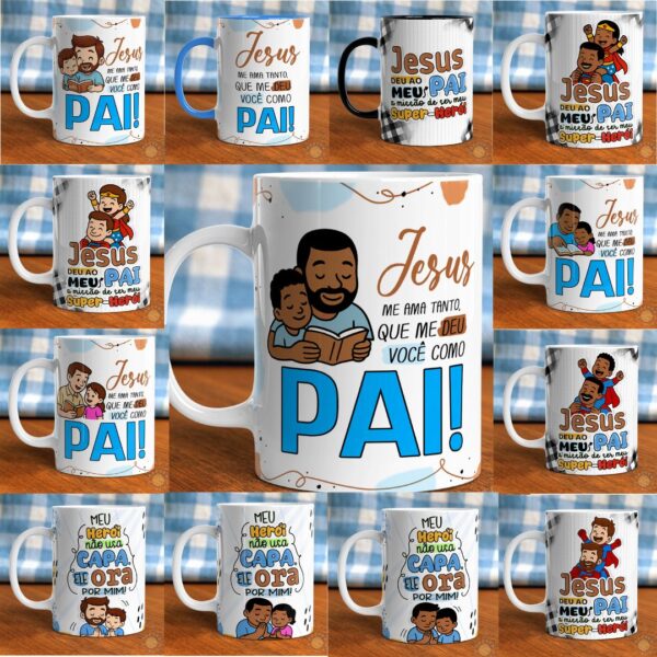 Arte para sublimação de caneca personalizada para o Dia dos Pais em alta resolução, pronta para imprimir e produzir canecas personalizadas.