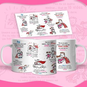 Arte para sublimação de caneca personalizada para o Dia dos Pais em alta resolução, pronta para imprimir e produzir canecas personalizadas.