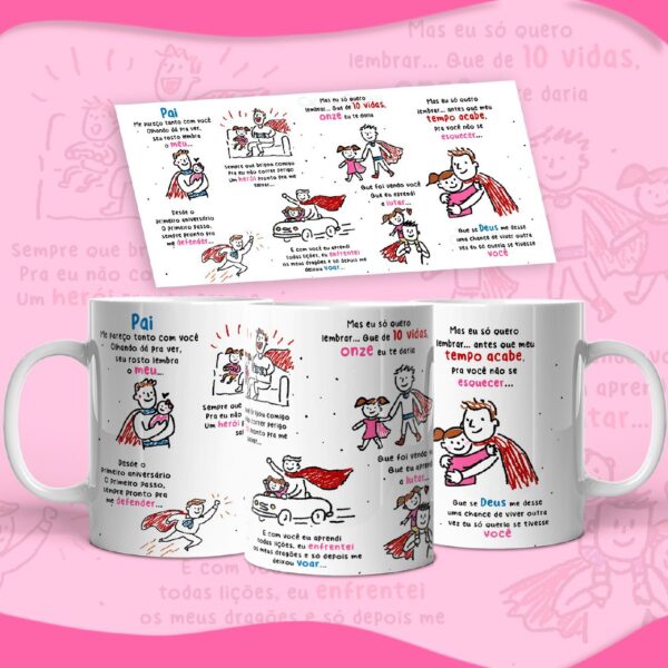Arte para Sublimação de Caneca Dia dos Pais Personalizada Arte para sublimação de caneca personalizada para o Dia dos Pais em alta resolução, pronta para imprimir e produzir canecas personalizadas.