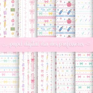 Papel digital Dia dos Professores fofinho e delicado para imprimir