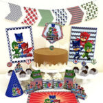 Arquivo de corte kit festa PJ Masks personalizado para imprimir e usar na Silhouette
