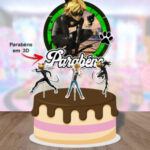 Arquivo corte topo de bolo Miraculous Cat Noir personalizado para festa infantil