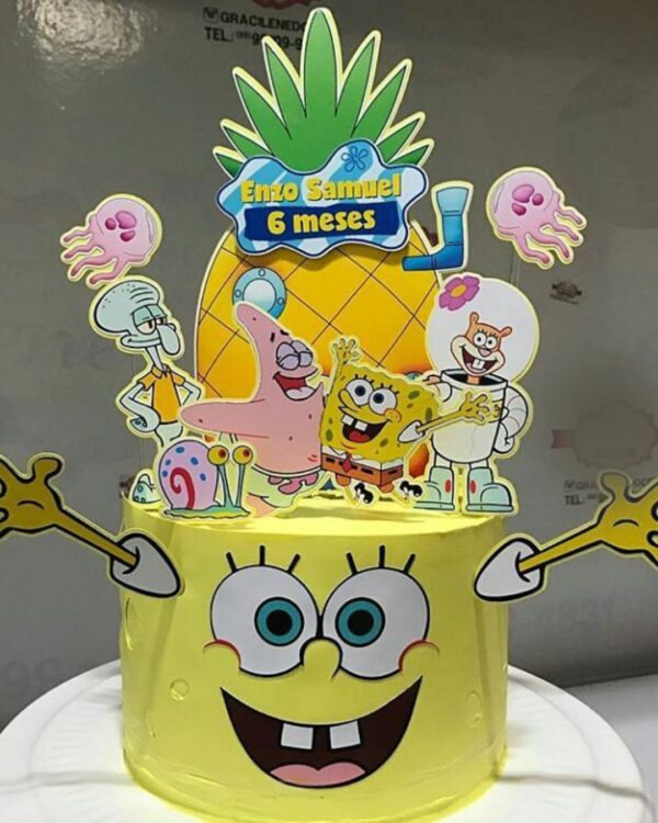 Arquivo de Corte Topo de Bolo Bob Esponja Personalizado Arquivo de corte topo de bolo Bob Esponja personalizado para imprimir, compatível com Silhouette e ideal para decoração de festa infantil.