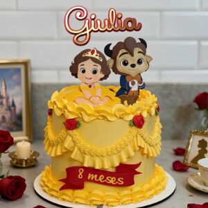 Topo de bolo Bela e a Fera Baby personalizado com nome e idade