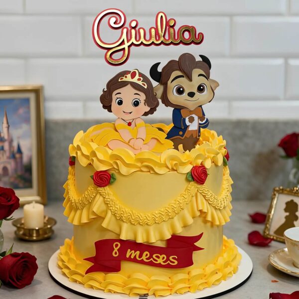 Topo de Bolo Bela e a Fera Baby Topo de bolo Bela e a Fera Baby personalizado com nome e idade