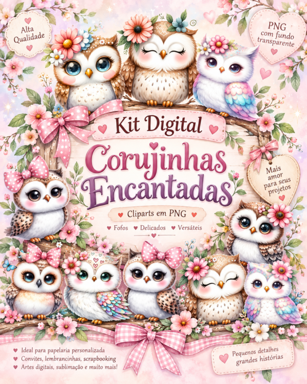 Corujinhas PNG em kit digital com fundo transparente