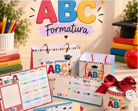 Kit Formatura ABC – Coleção Digital Kit Formatura ABC com sacola caixa calendário e personalizados