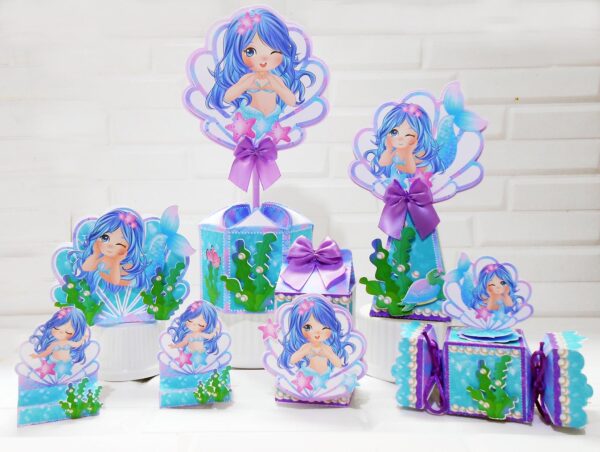 Arquivo de Corte Sereia – Kit Festa Digital Arquivo de corte Sereia em kit festa com caixas e lembrancinhas