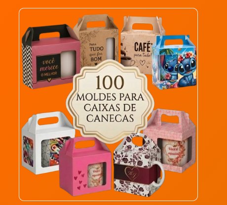 100 Moldes para Caixas de Canecas Molde caixa para caneca em pack com 100 modelos