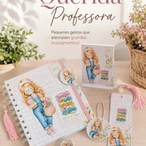Lembrancinha para professora em kit digital com caderno e marca-páginas