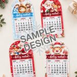 Mini Calendário Natalino 2027 com quatro modelos de Presépio, Papai Noel e Rena para produzir lembrancinhas de Natal.