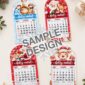 Mini Calendário Natalino 2027 com quatro modelos de Presépio, Papai Noel e Rena para produzir lembrancinhas de Natal.